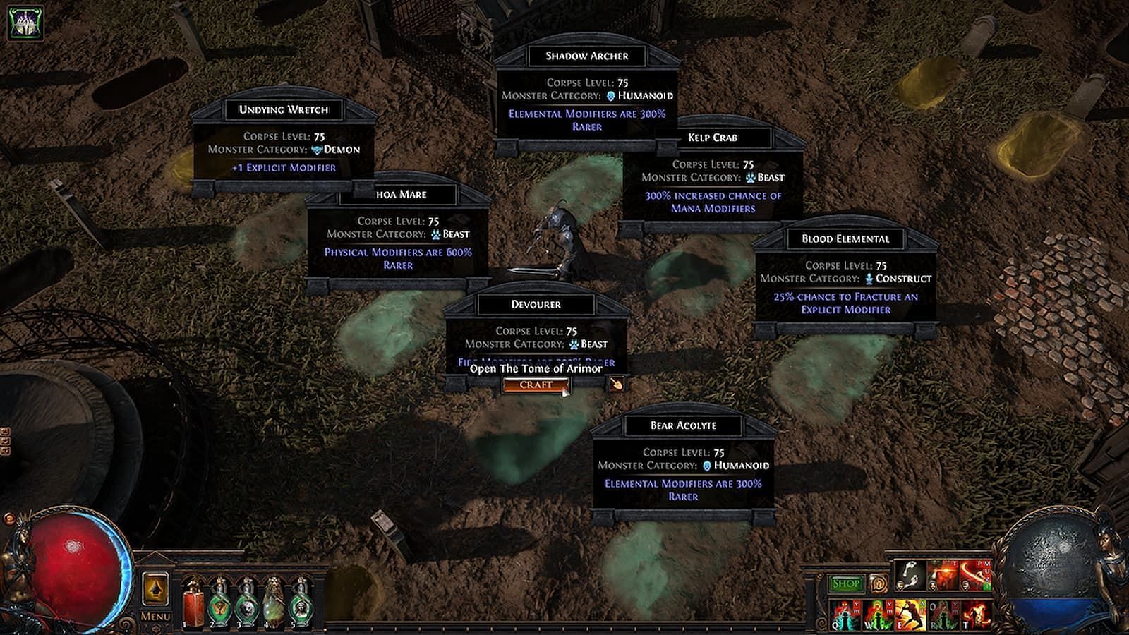 Crafting is a big part of the Path of Exile Necropolis League mechanics (Image via Grinding Gear Games)