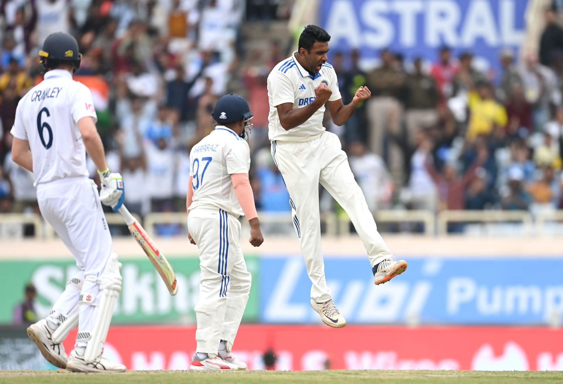 Ashwin celebrates: India v England - 4th Test Match: Day Three