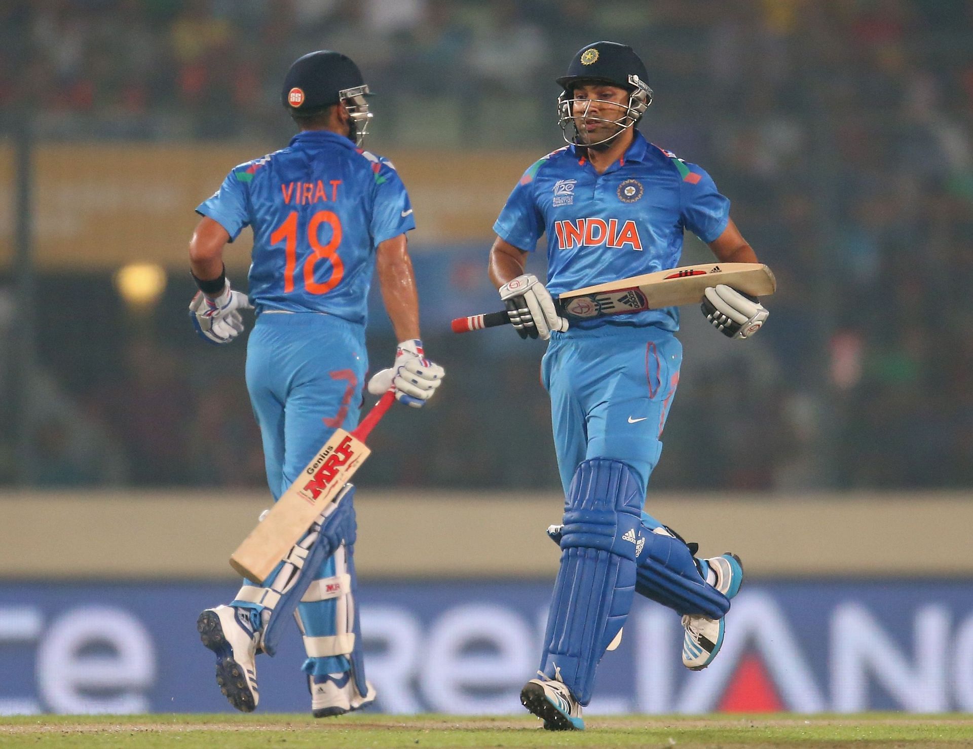 Virat Kohli and Rohit Sharma batting together.
