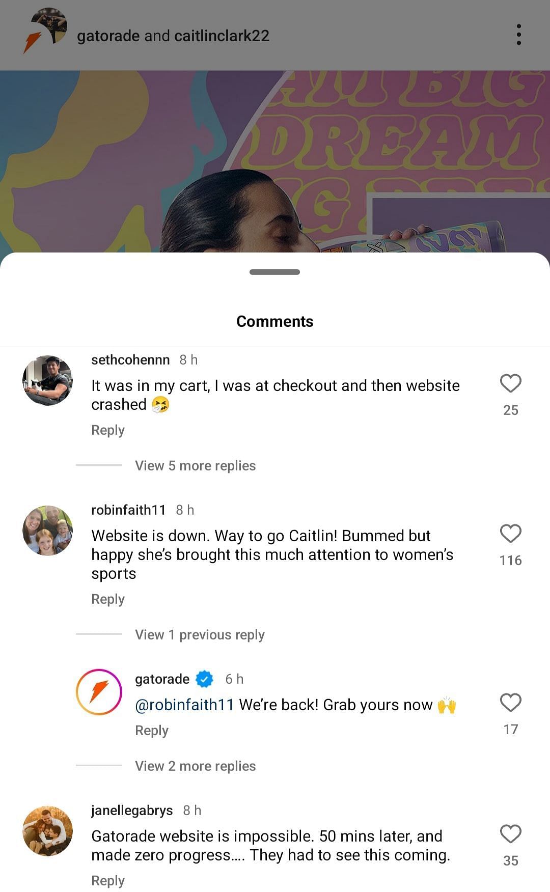 Gatorade&#039;s IG page