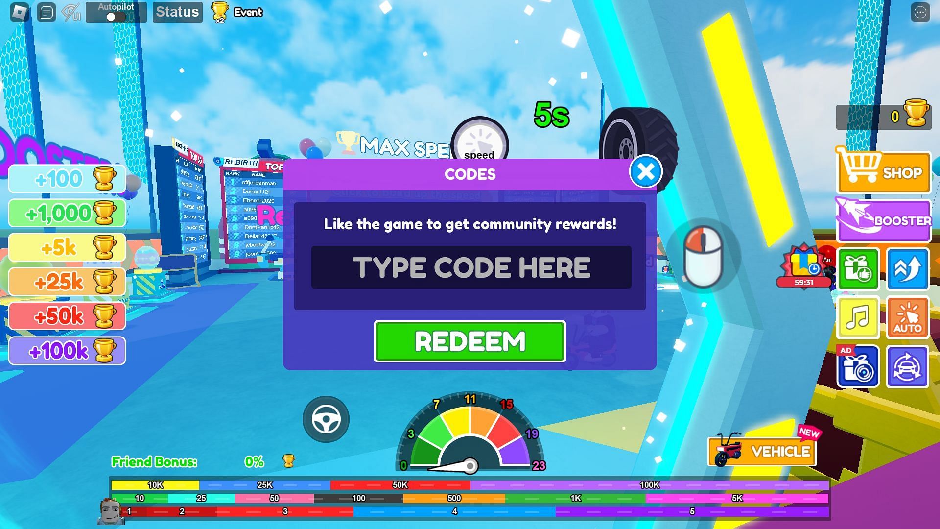 Active codes for Max Speed (Image via Roblox)