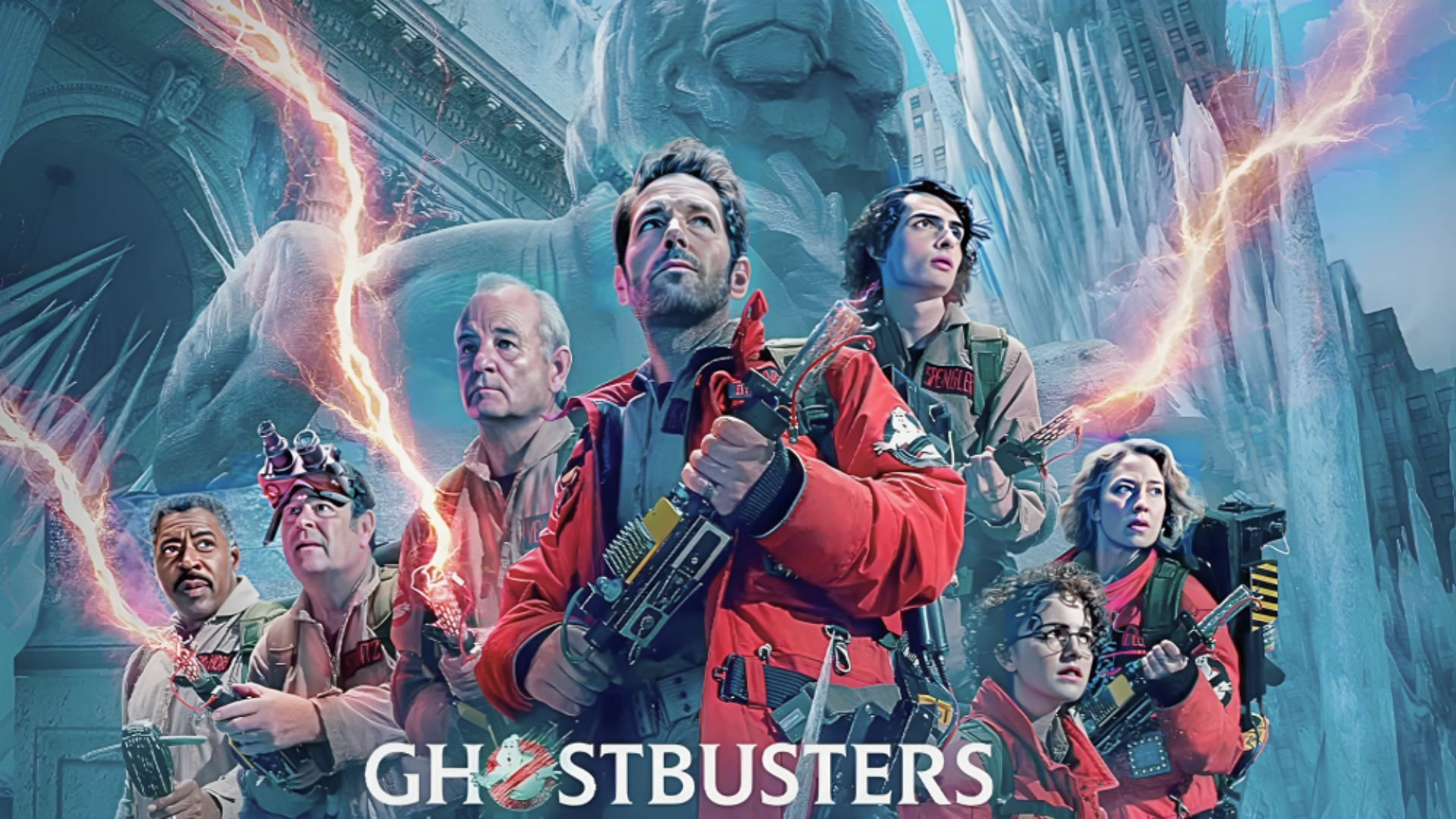 The most recent Ghostbusters movie is Ghostbusters: Frozen Empire (Image via YouTube/Ghostbusters, 1:02)