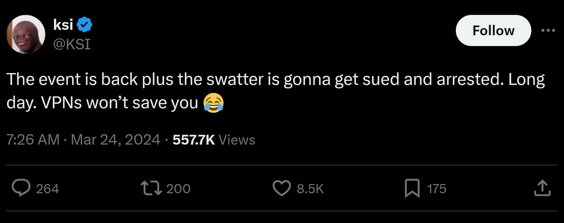 JJ says the swatter would get &quot;sued and arrested&quot; following the recent controversy (Image via X)