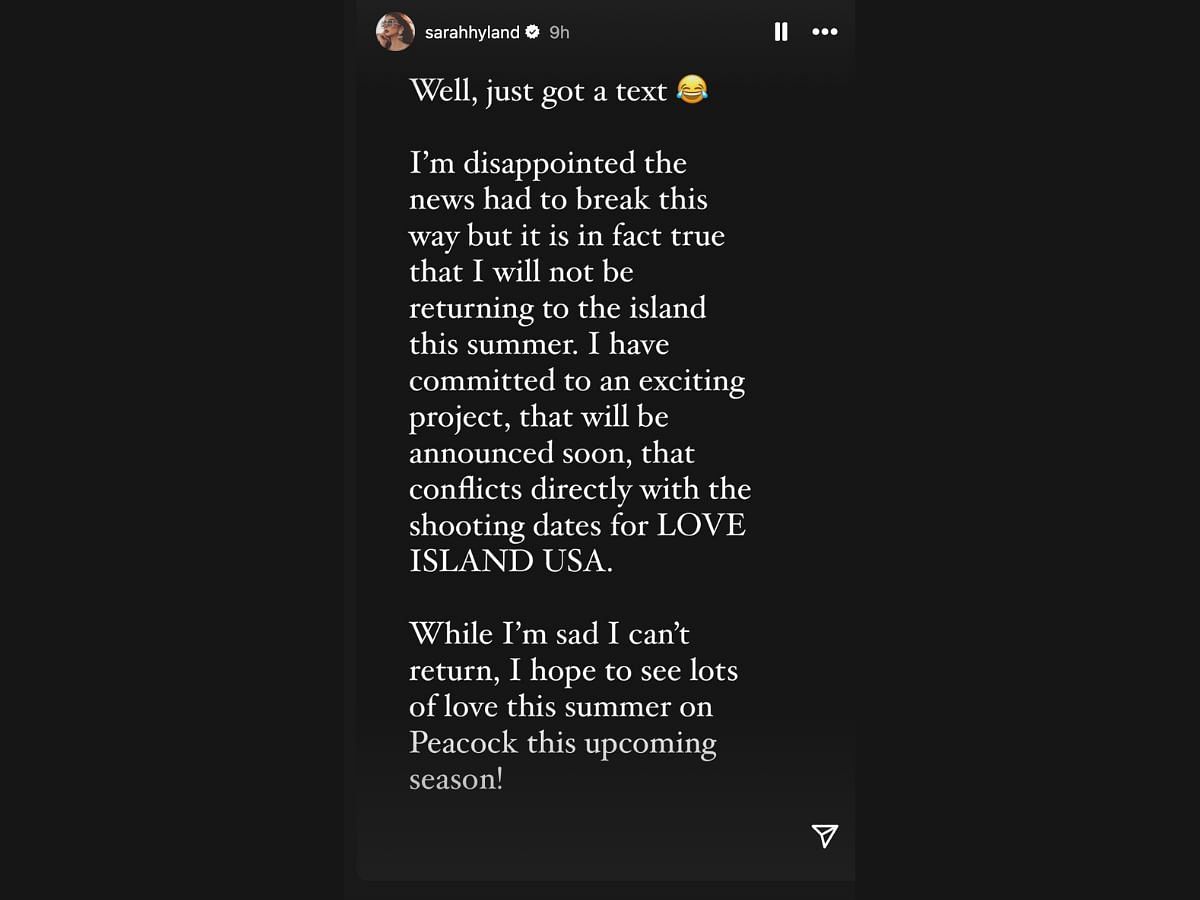 Sarah Hyland leaves Love Island USA after 2 seasons (Image via Instagram/@sarahhyland)