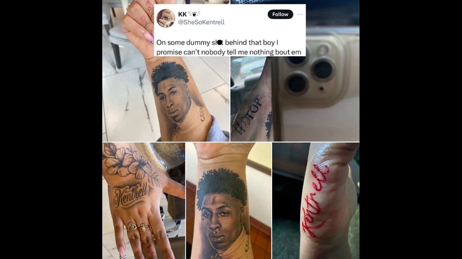 NBA YoungBoy&#039;s fan posts about her tattoos. (Image via X/@SheSoKentrell)