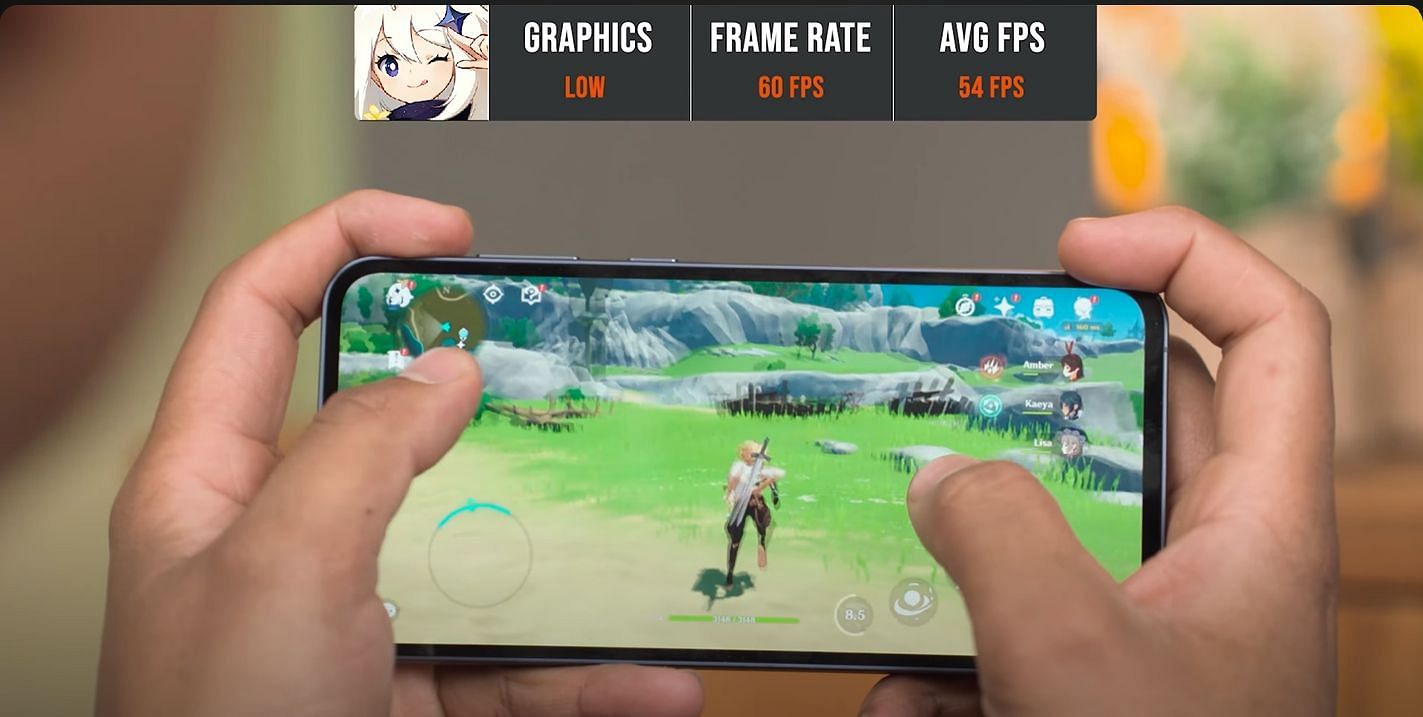 The Samsung Galaxy A55 promises up to 60fps on low-medium graphical settings with most modern mobile games (Image via TechLekh/YouTube)