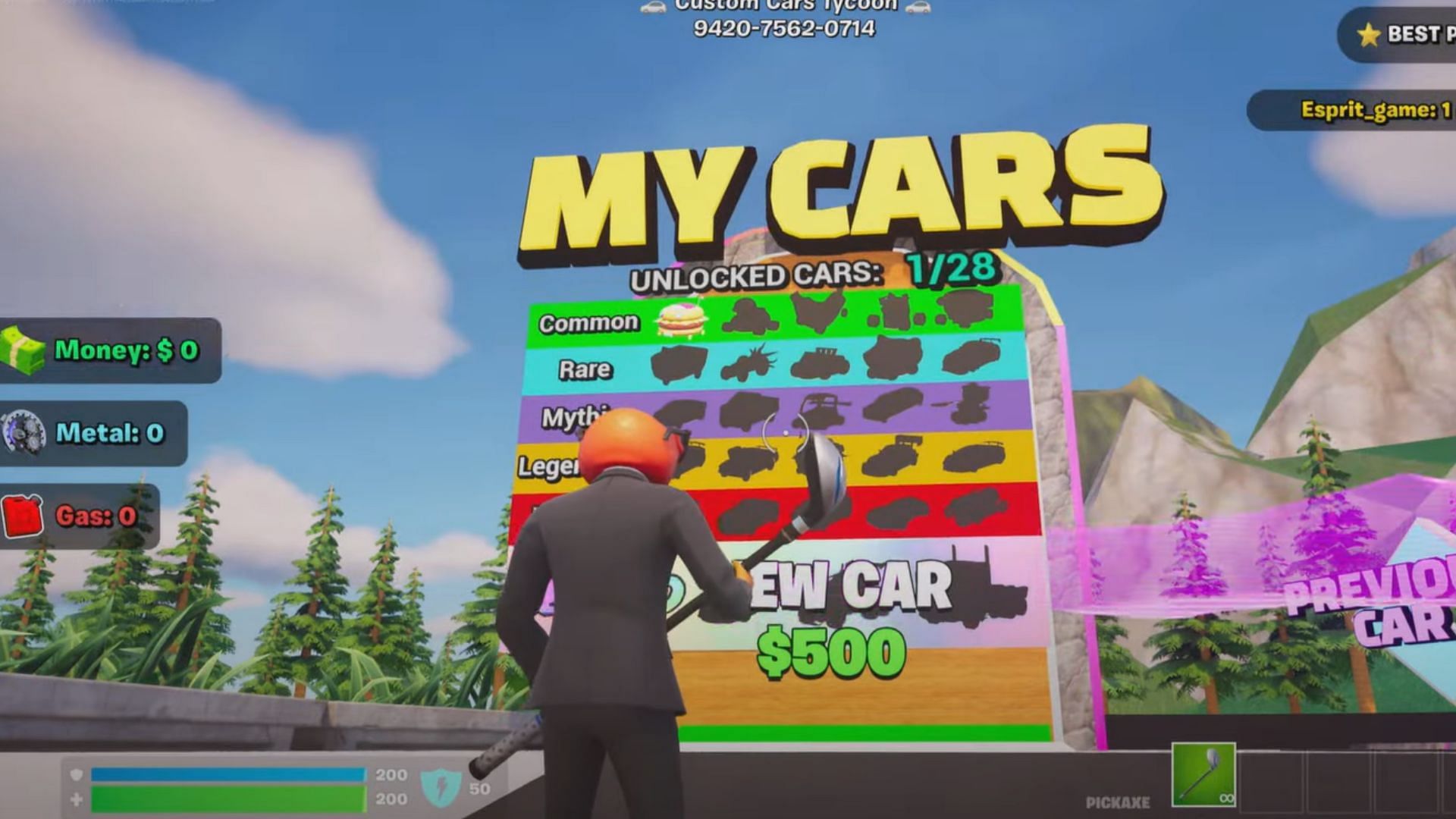 Players can unlock up to 28 vehicles in the Custom Cars Tycoon map (Image via ESPIRITGAME on YouTube)