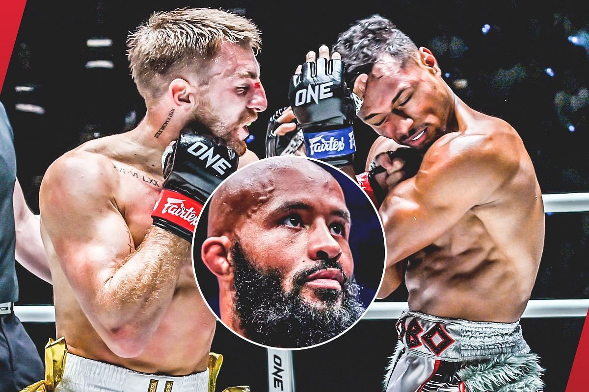 Background: Jonathan Haggerty and Felipe Lobo (Inset: Demetrious Johnson) [Photos via: ONE Championship]