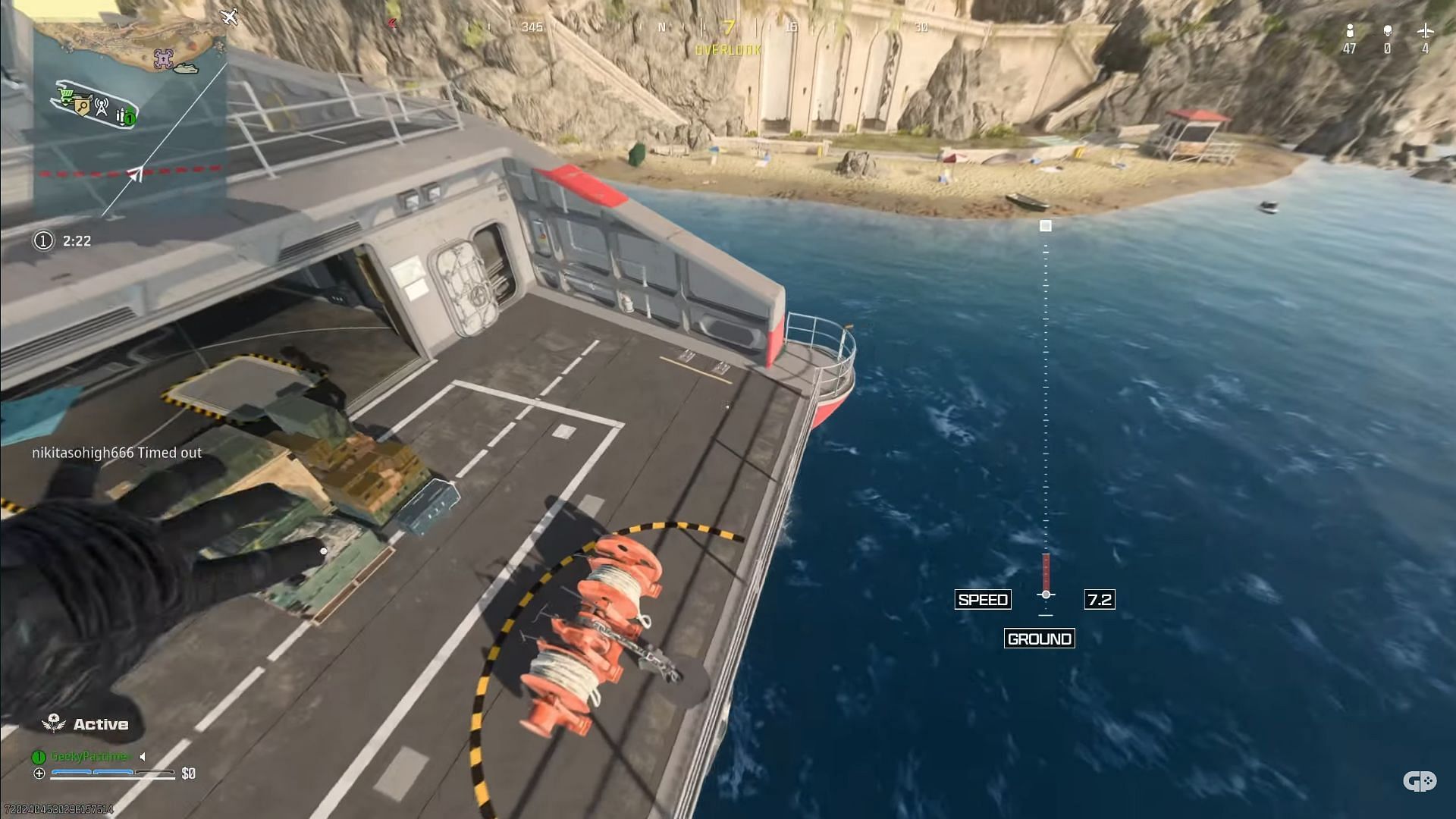 The extended part of the ship&#039;s front where you need to land (Image via Activision/YouTube/@geekypastimes)