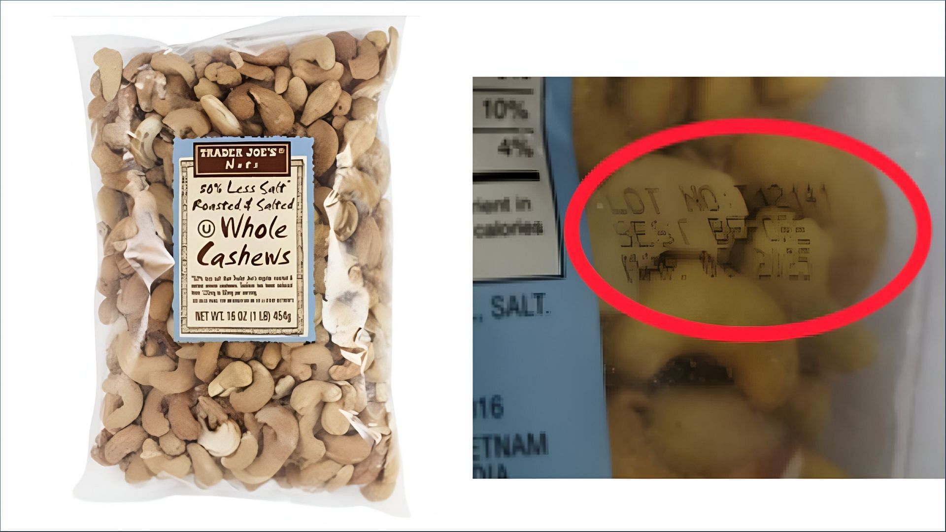 The company&#039;s roasted cashew recall only affects four lots (Image via FDA)