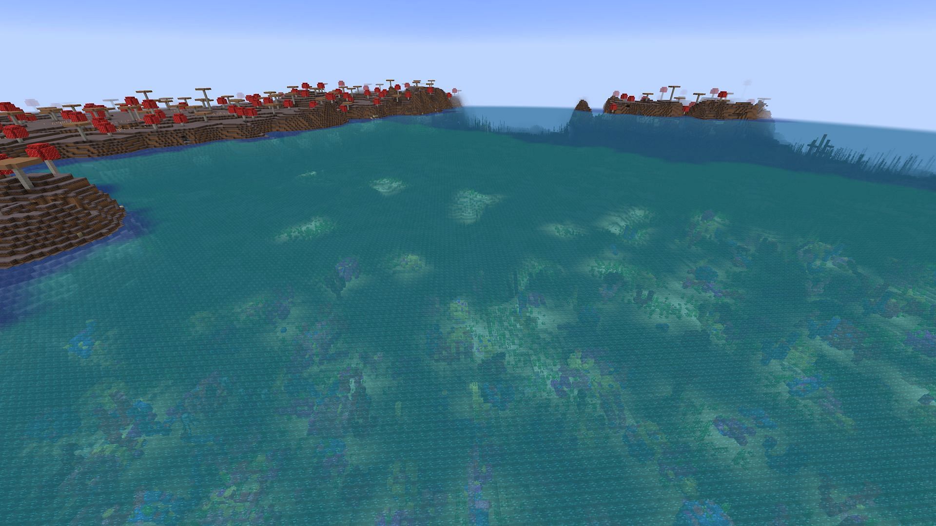 This huge mushroom island is also next to a large coral reef (Image via Mojang)
