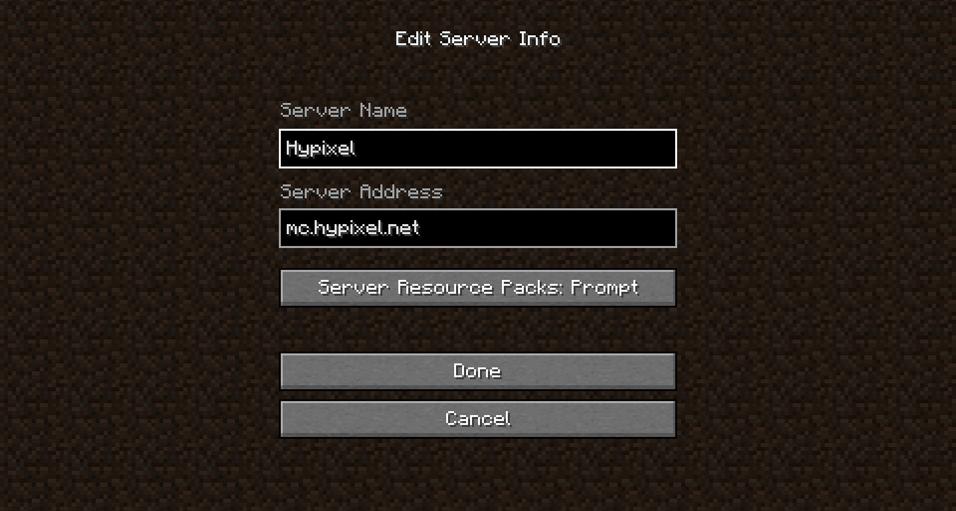 An example of server information being added for a new server (Image via Mojang)