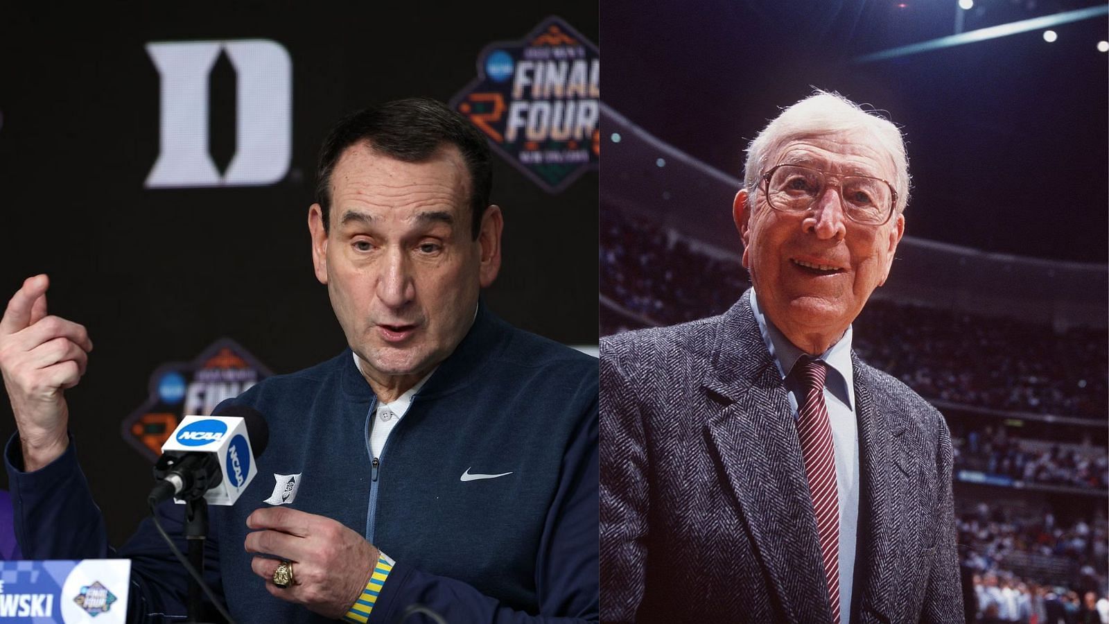 Coaches Mike Krzyzewski (left) and John Wooden (right) are the most successful college basketball coaches ever.