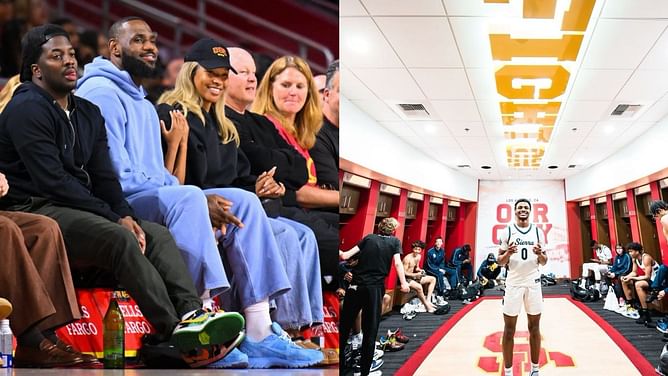 “Ya'll just temp until Bronny leaves lol”: The college world has a funny reaction to $1 billion worth Lebron James’ blue outfit during USC vs Arizona
