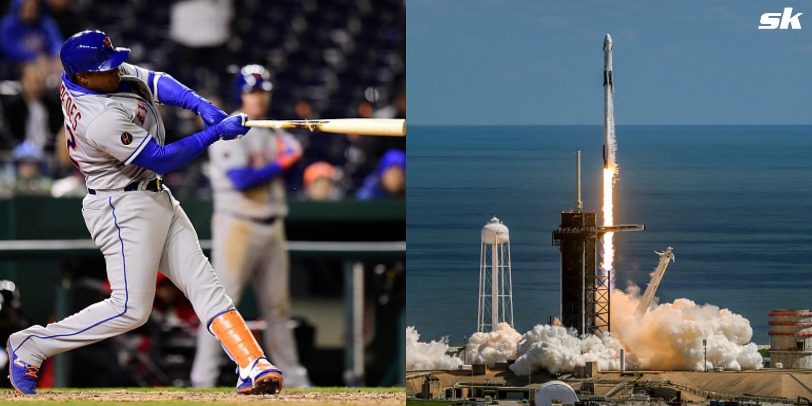 Space X Falcon 9 rocket was seen in the sky during the Mets 7-3 defeat against Nationals 