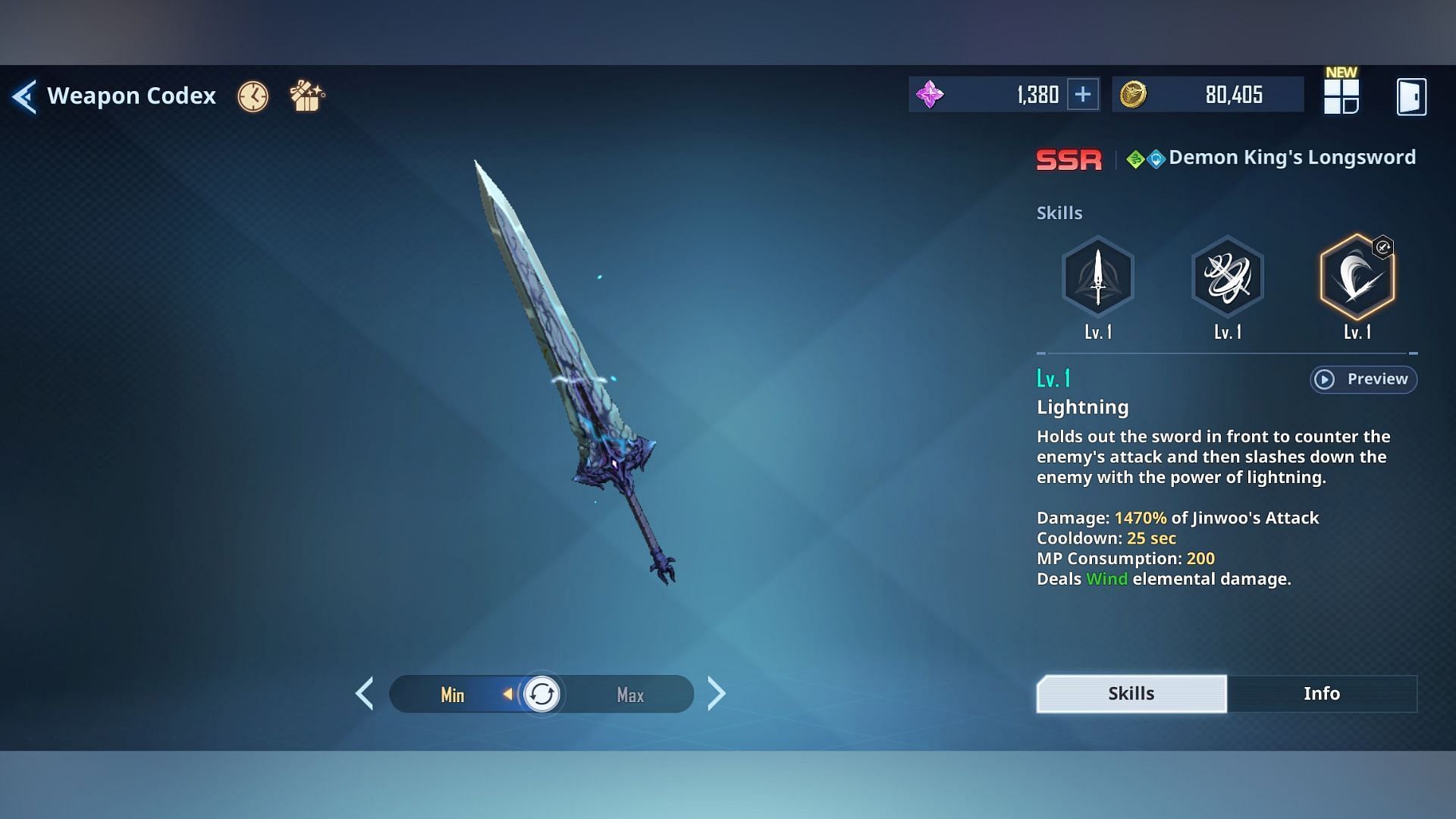 Demon King&rsquo;s Longsword is one of the best SSR weapons for Sung Jinwoo, with both offensive and defensive abilities (Image via Netmarble)