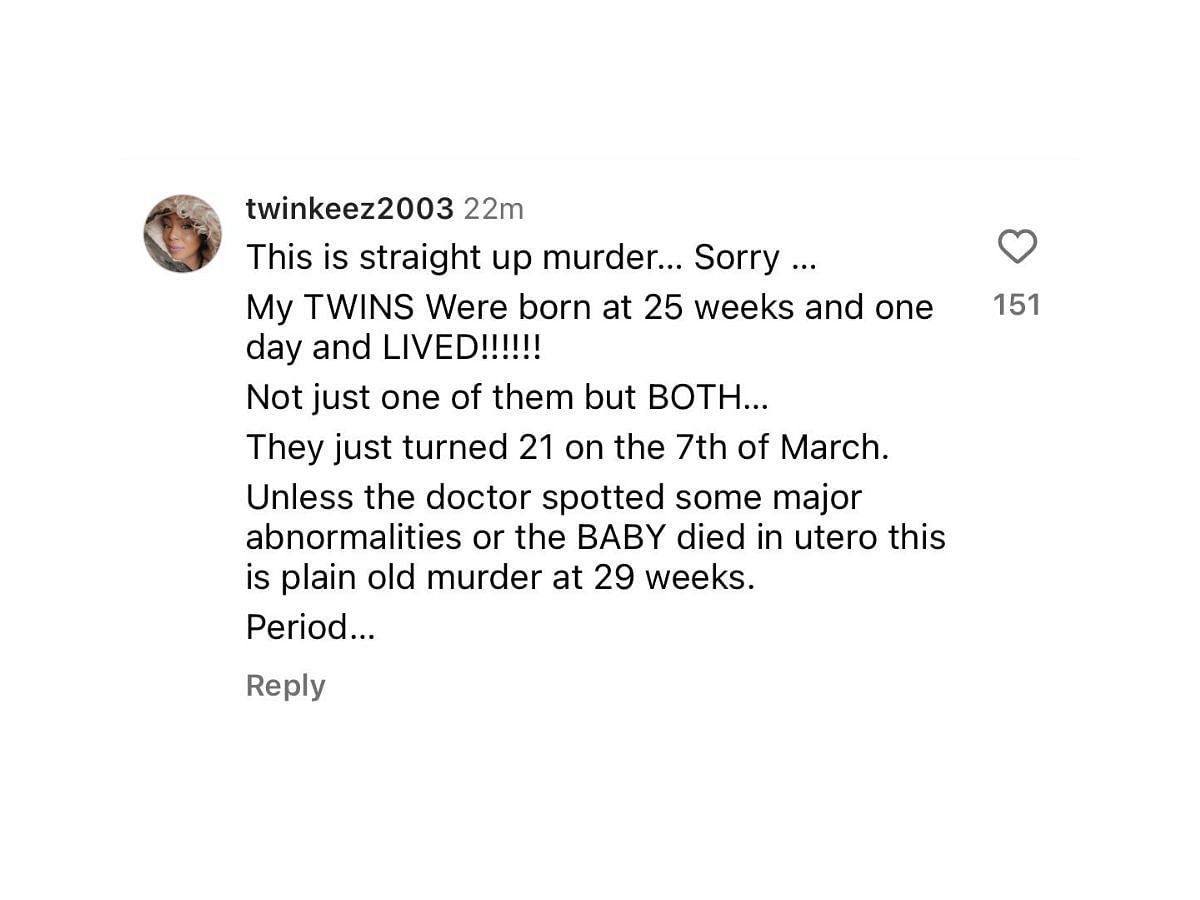 Users accuse Moniece of murder (image via @twinkeez2003 on Instagram)