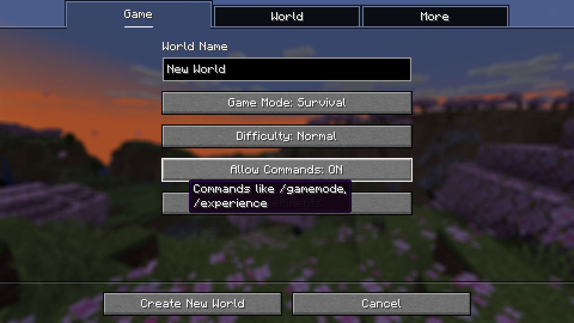 Minecraft world creation screen (Image via Mojang)