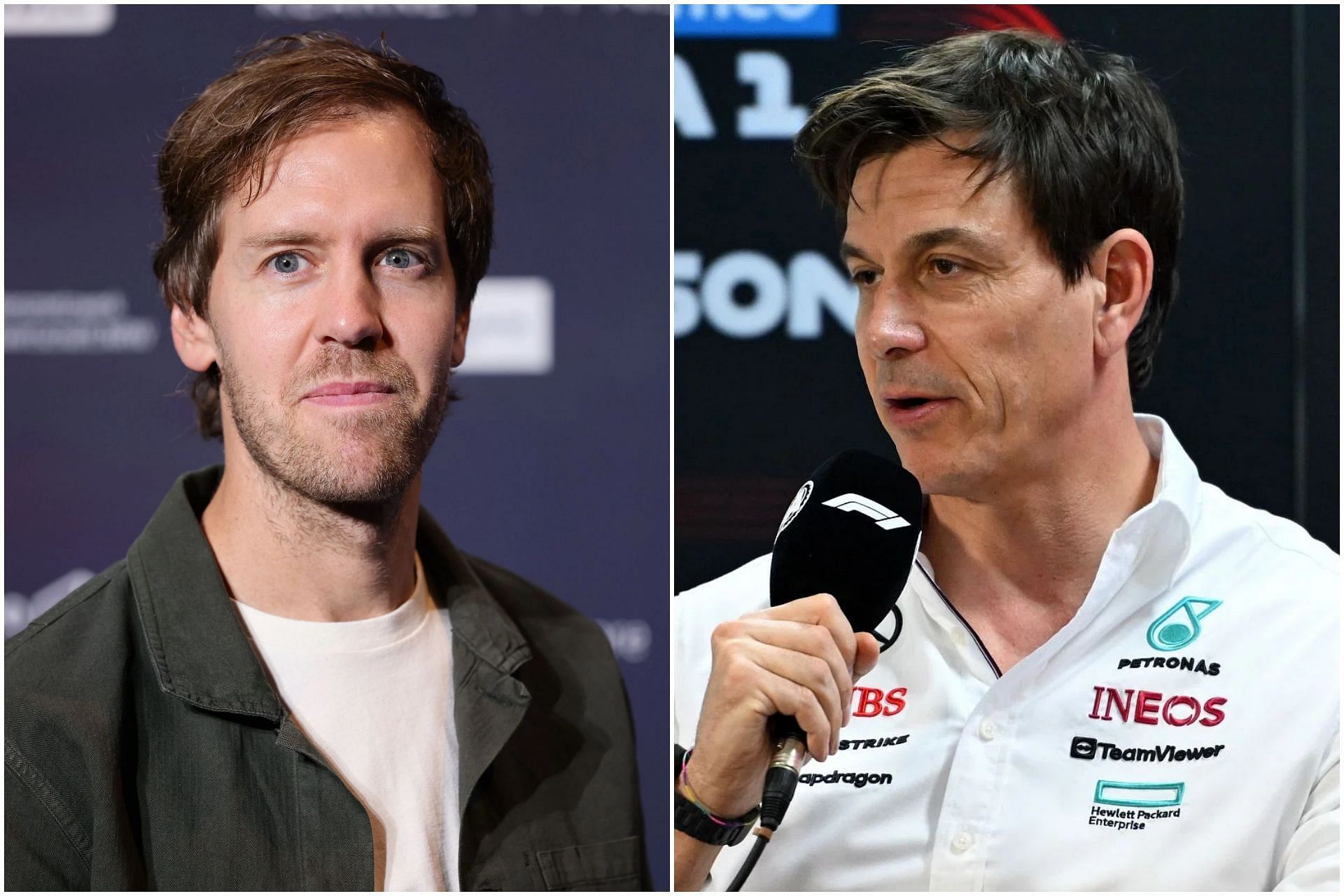 Sebastian Vettel (L) and Toto Wolff (R) (Collage via Sportskeeda)