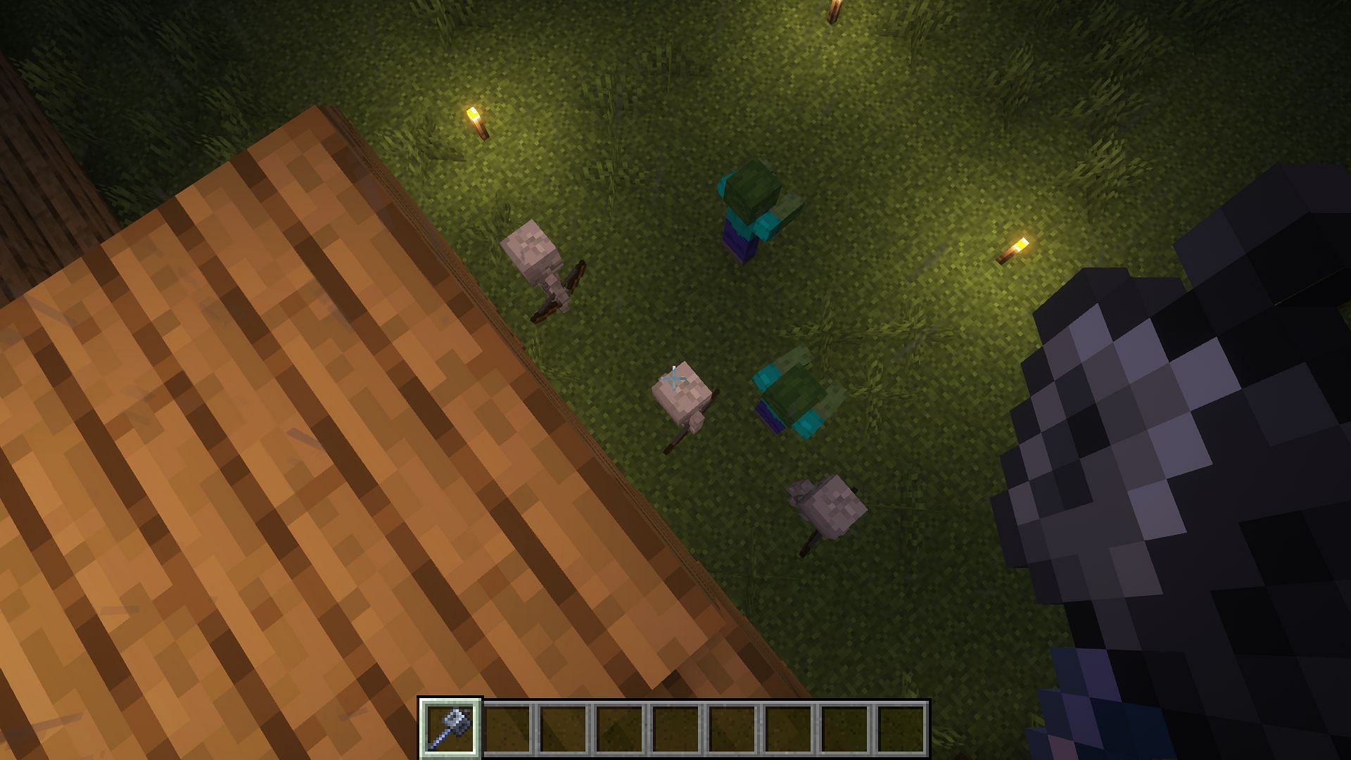 Player prepares to leap, aiming to strike a group of mobs with a mace (Image via Mojang)