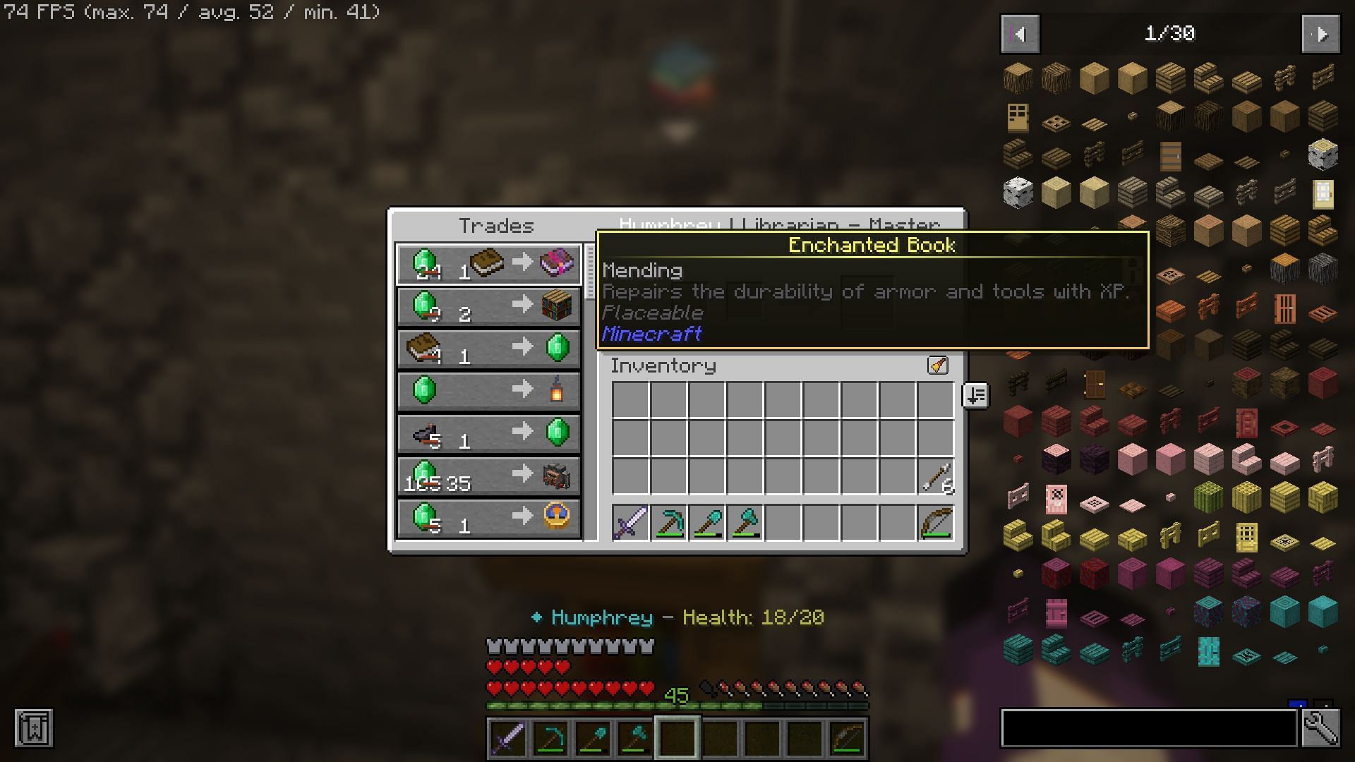 Mending is considered the best librarian trade (Image via Mojang)