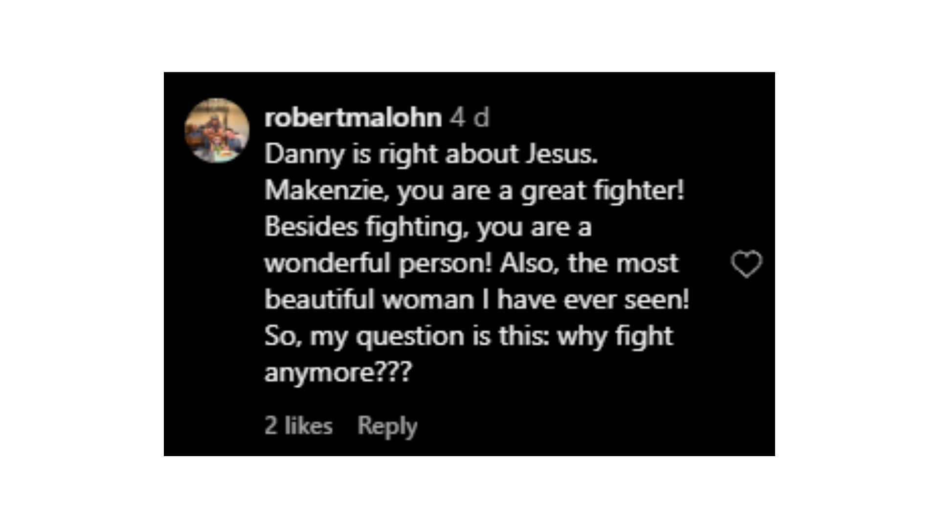 A fan responds to Mackenzie Dern&#039;s latest Instagram post