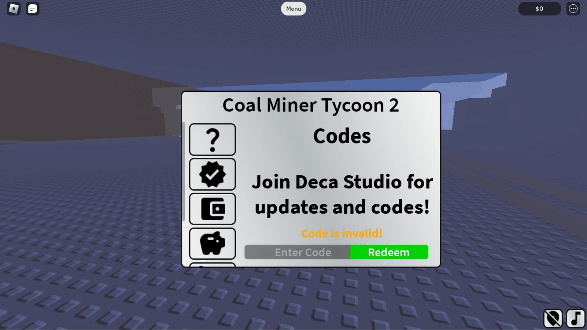 Troubleshoot codes in Coal Miner Tycoon 2 with ease (Image via Roblox)