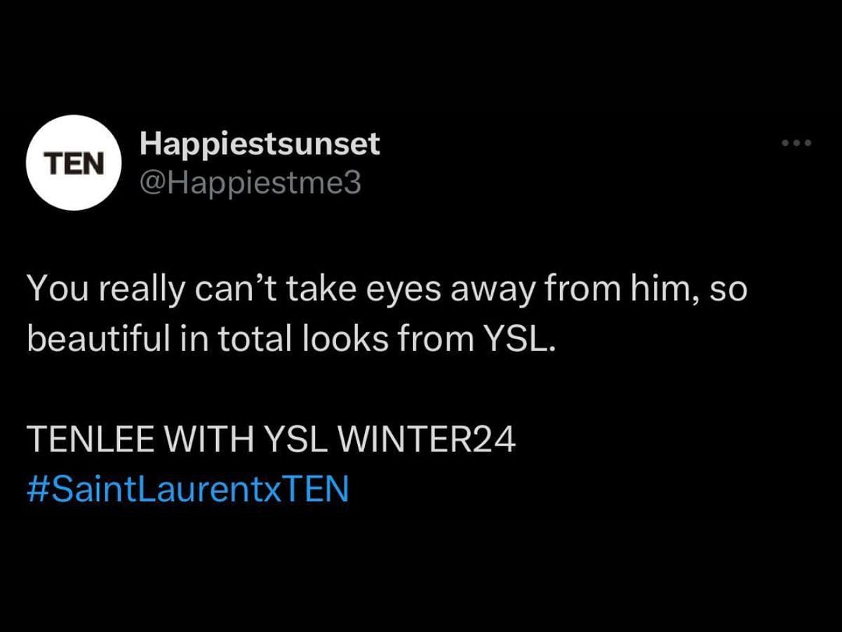 Fans appreciate Ten&#039;s look for the Yves Saint Laurent men&#039;s winter collection for Paris Fashion Week 2024 (Image via X/Viraltakes)