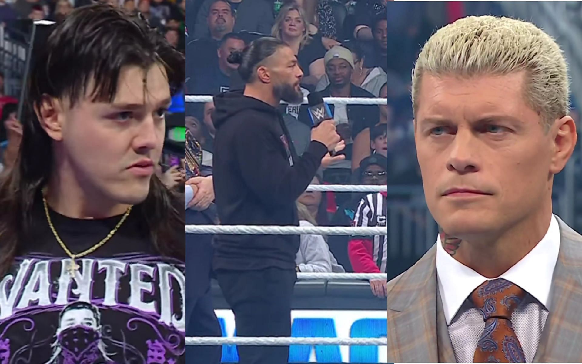 Dominik Mysterio, Roman Reigns and Cody Rhodes during SmackDown (Image source: WWE)
