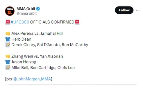 Tweet regarding UFC 300 assignments [Image courtesy: @mma_orbit - X]