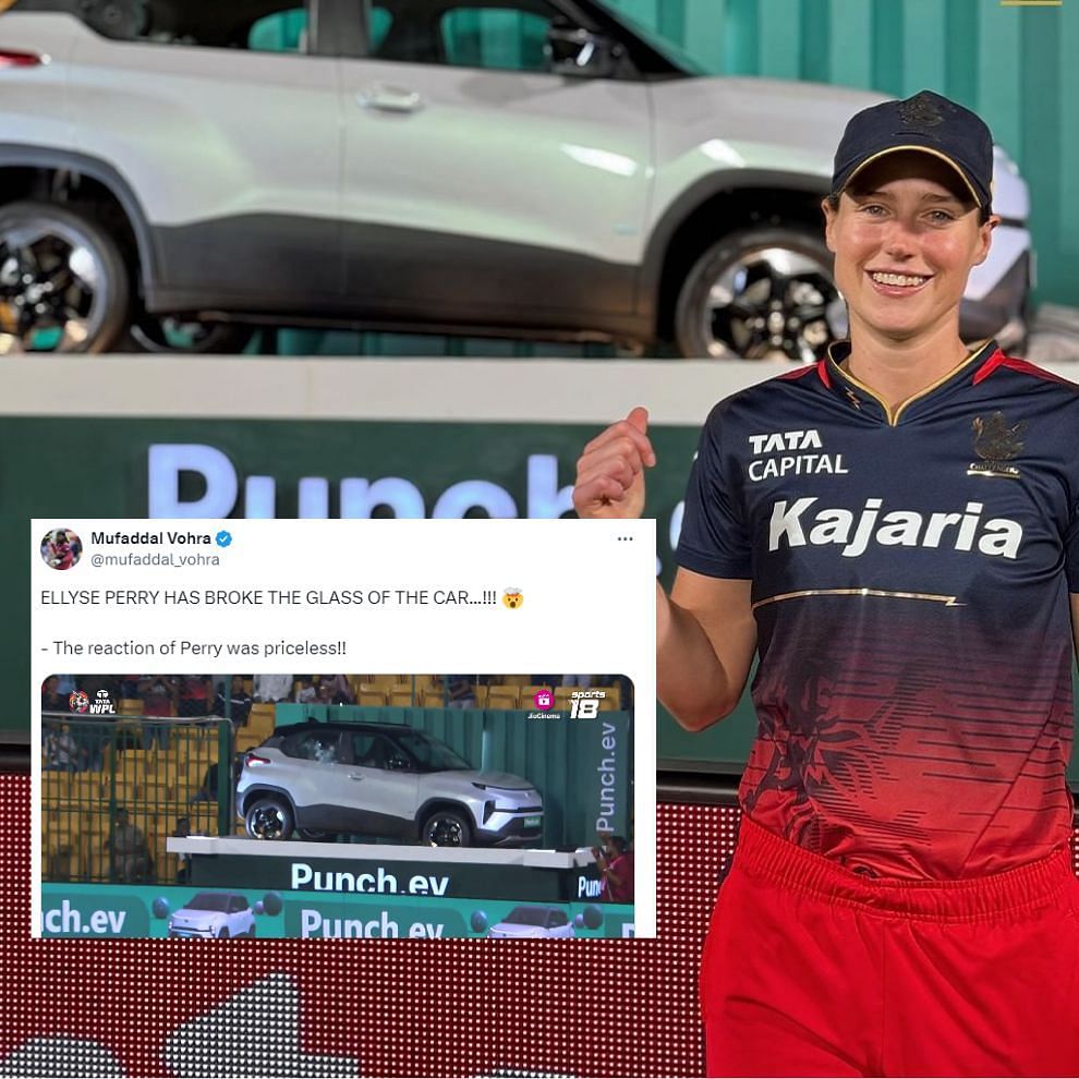 Elysse Perry posing in front of the car after shattering its window. (PC: RCB Instagram)