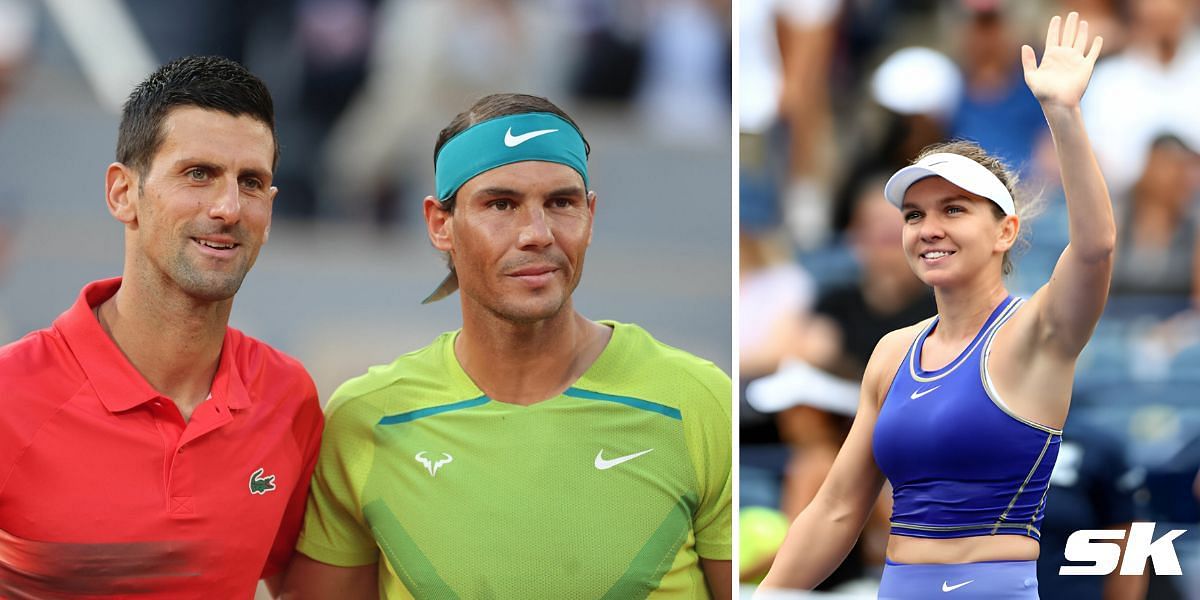 Novak Djokovic and Rafael Nadal (L), Simona Halep (R)