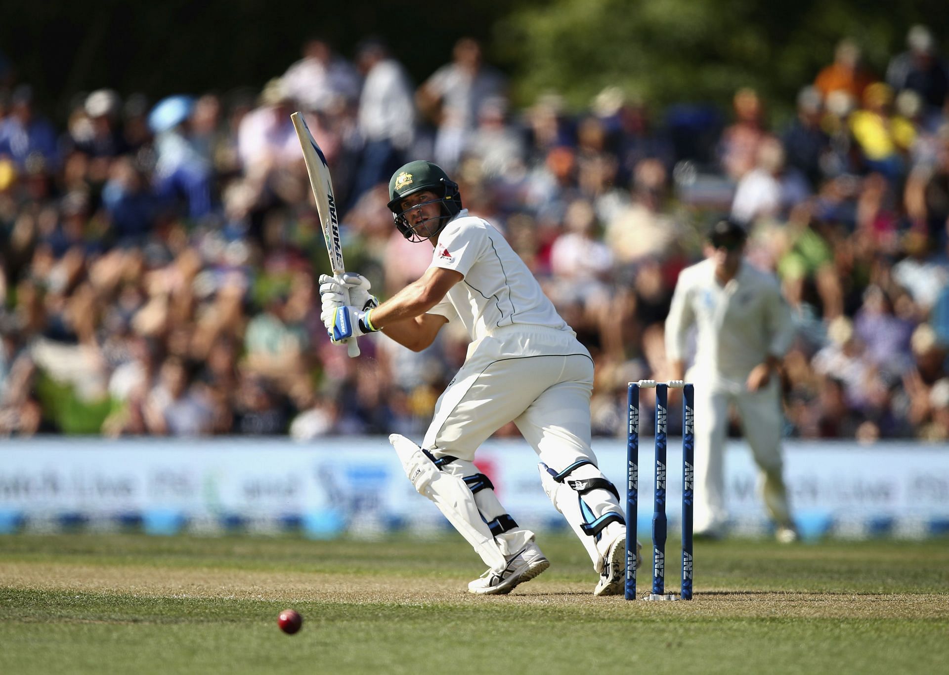 Joe Burns of Australia bats during day one of the Test match between New Zealand and Australia at Hagley Oval on February 20, 2016, in Christchurch, New Zealand.