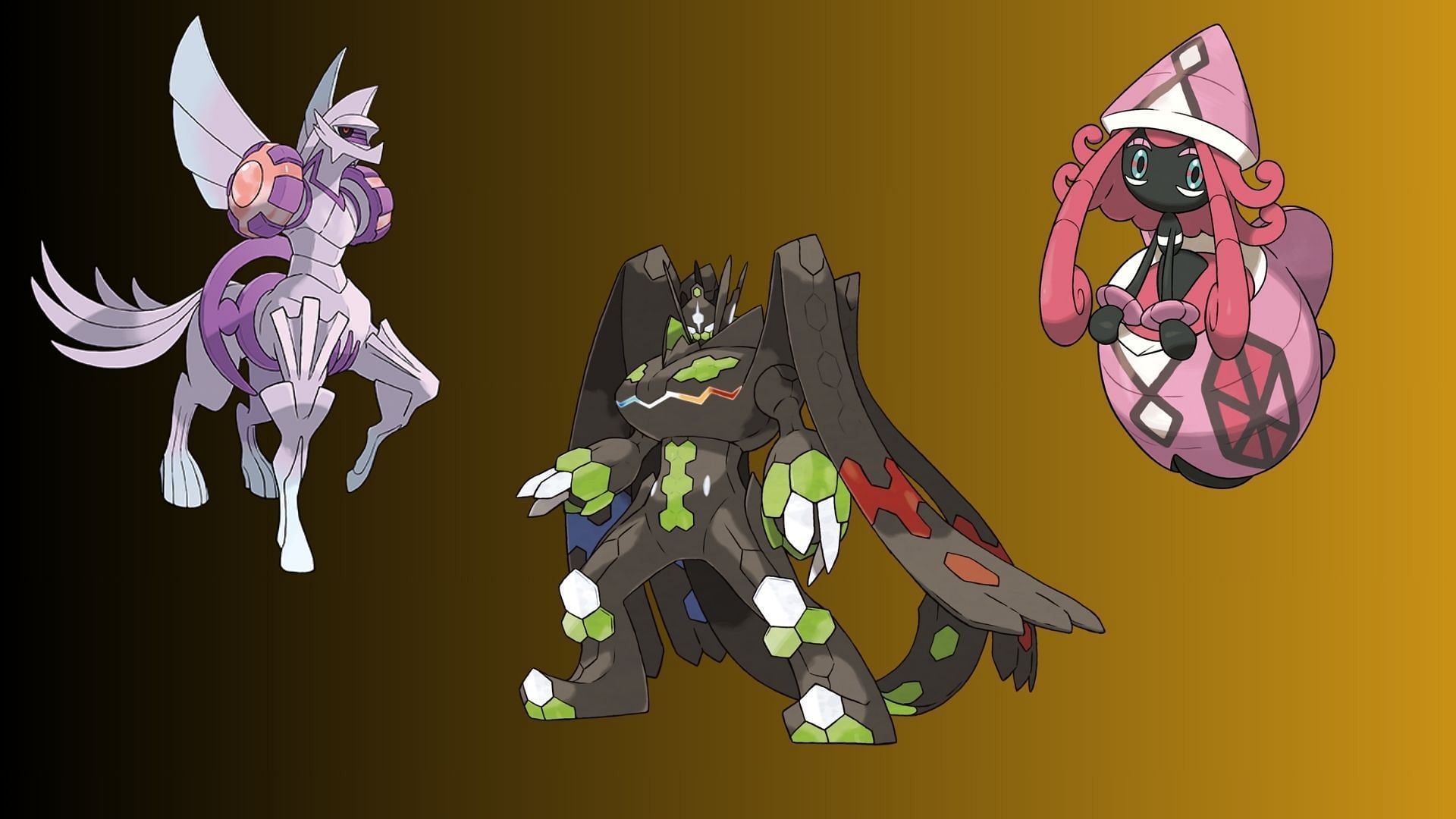 Tapu Lele, Palika (Origin), and Zygarde (Complete Forme) (Image via TPC)