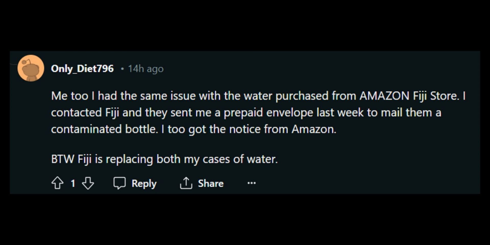 Fiji products spark recall concern amid Amazon safety notice sent to customers. (Image via Reddit/@Teds_Frozen_Head)