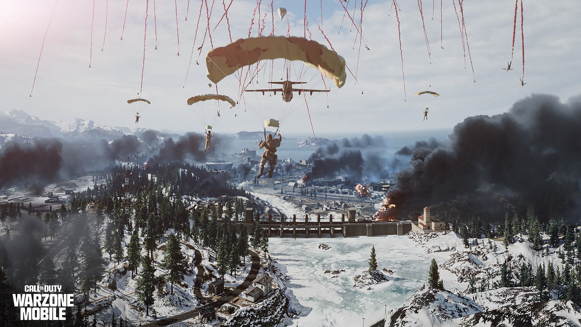 Operators parachuting into Verdansk in Warzone Mobile