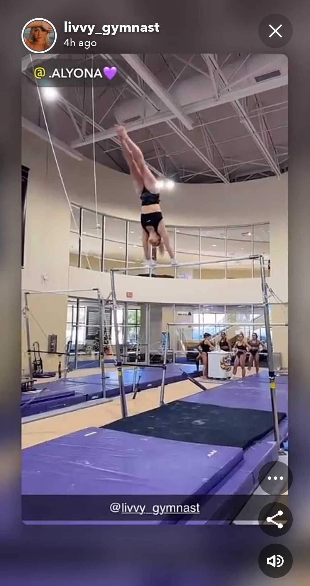 Olivia Dunne training ahead of the NCAA regionals (livvy_gymnast)