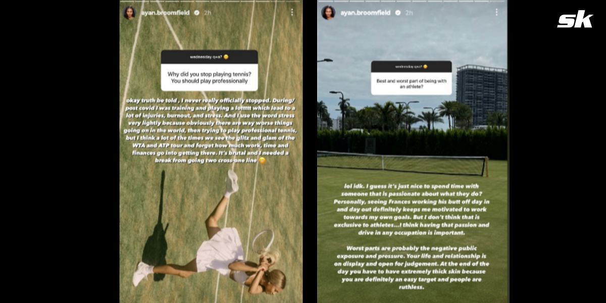 Screengrabs of Ayan Broomfield&#039;s Instagram stories.