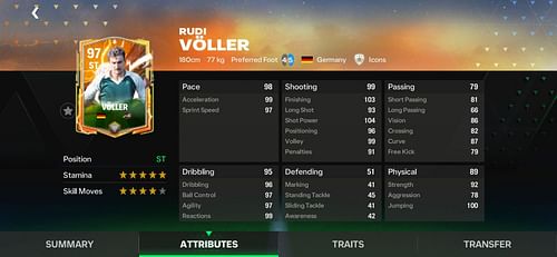 Rudi Völler's 97 OVR Hero version card is one of the best FC Mobile strikers in the current meta (Image via EA Sports)