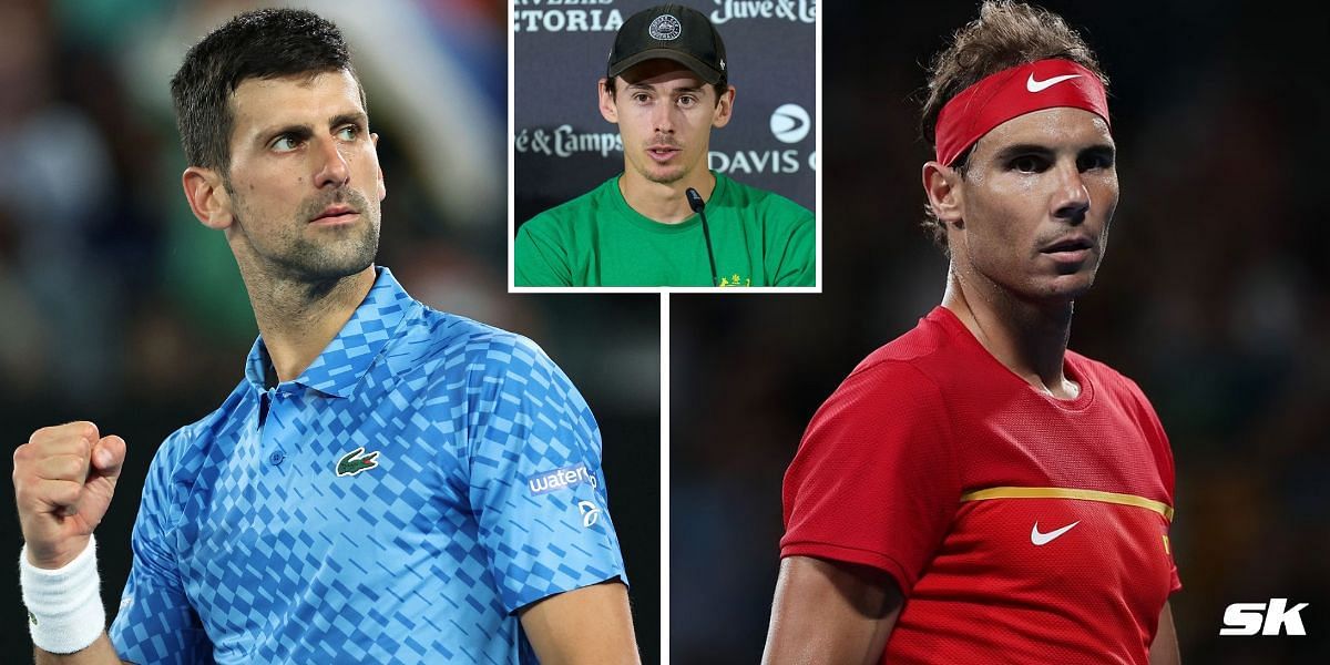 Novak Djokovic (L), Alex de Minaur (inset), and Rafael Nadal