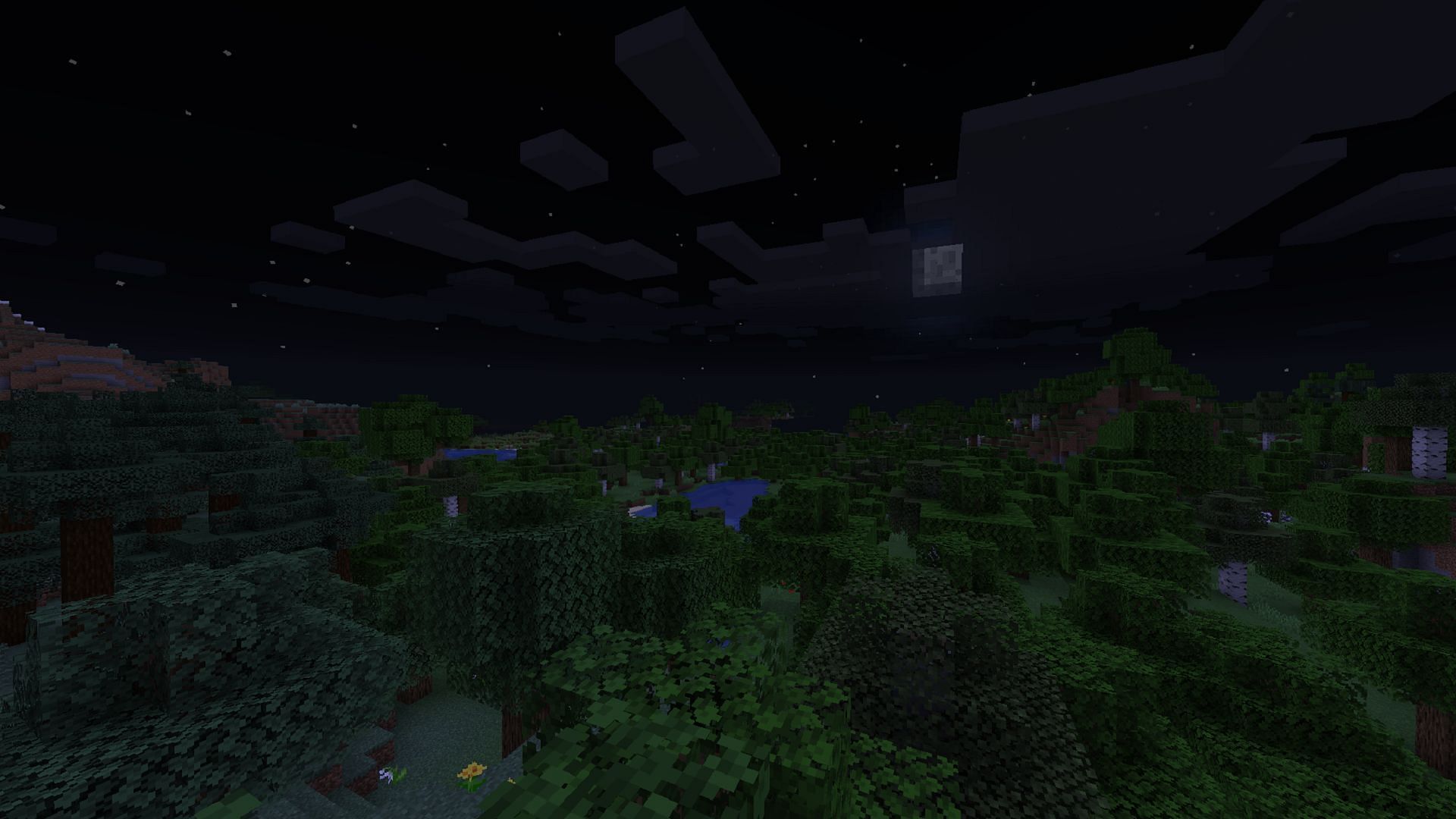 A moonrise over a forest in Minecraft (Image via Mojang)