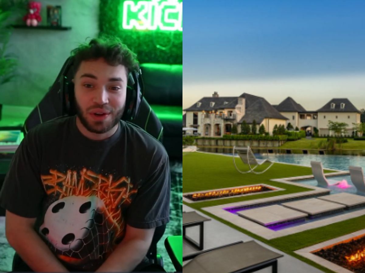 Adin Ross shows twin mansion that he and xQc could live in (Image via Kick/Adin Ross and mansionglobal.com)