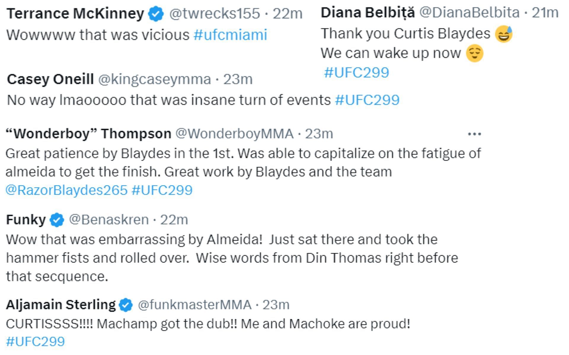 Fighters were impressed with Blaydes viciously knocking Almeida out