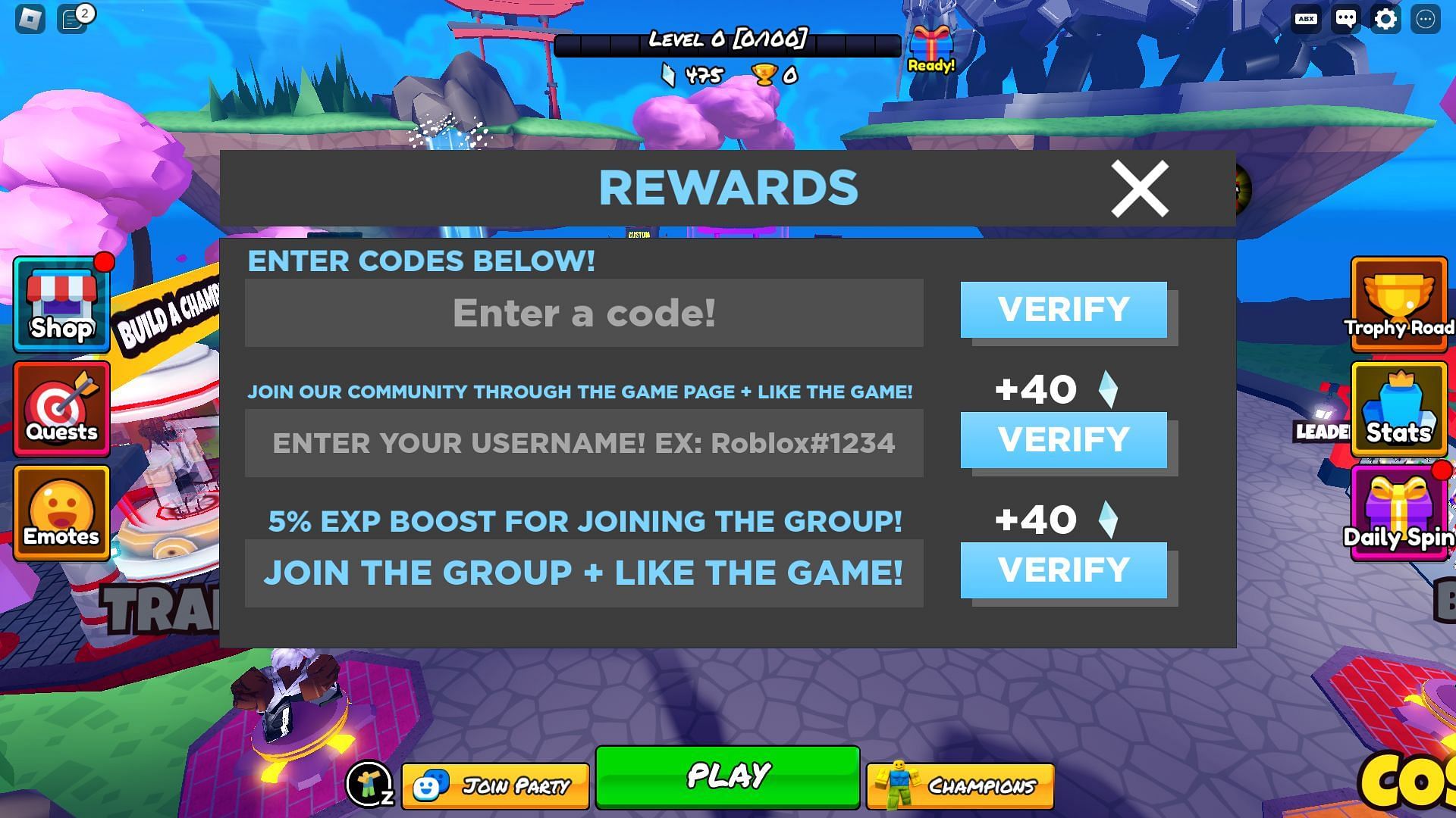 Active codes for Encounters Fighting (Image via Roblox)