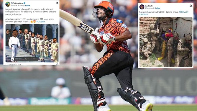 "These kind of players are like parasites in the team" - Fans criticise Mayank Agarwal's bland knock in GT vs SRH IPL 2024 clash