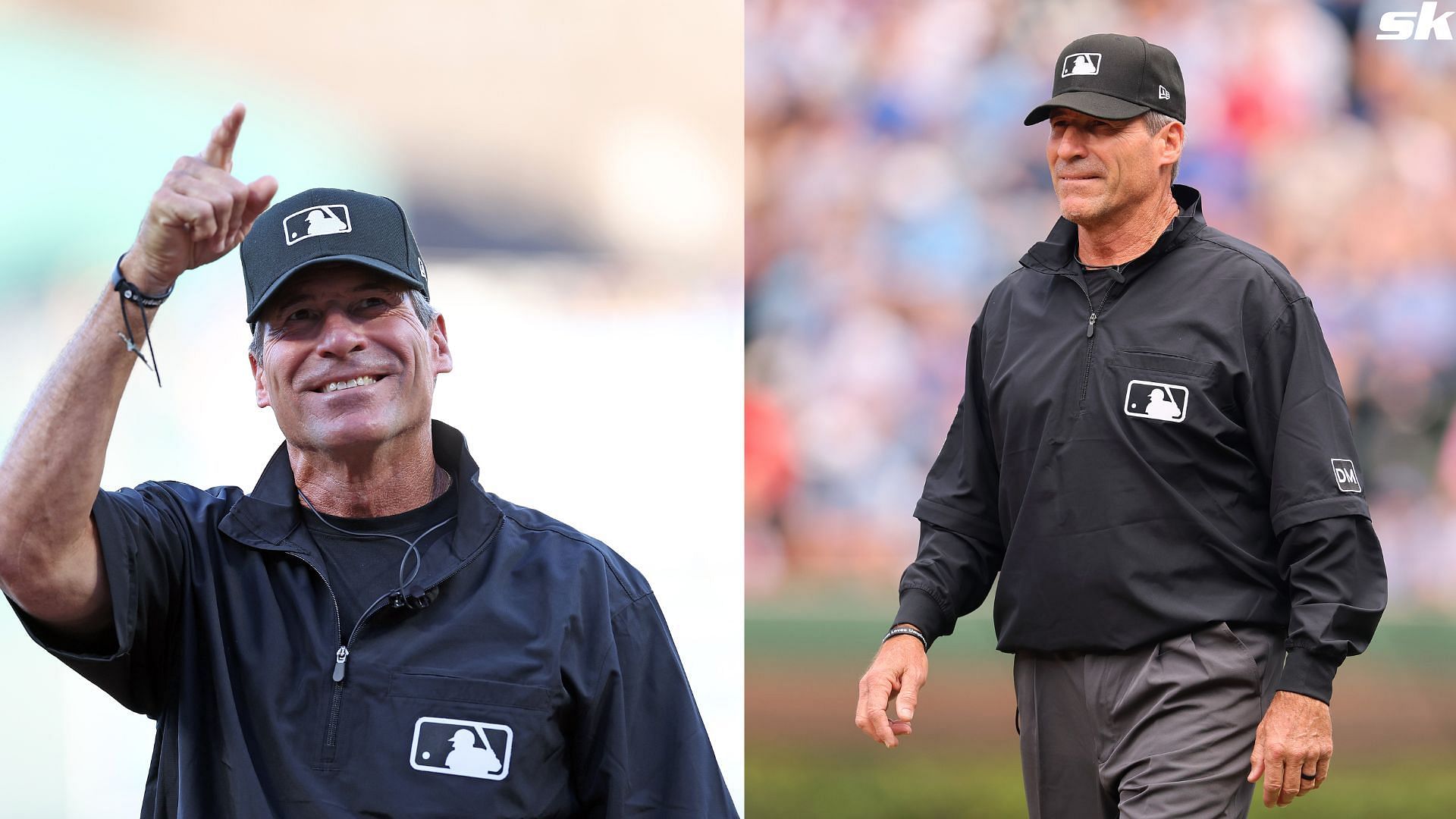 Umpire Angel Hernandez in action during the game between the Seattle Mariners and the Kansas City Royals at Kauffman Stadium