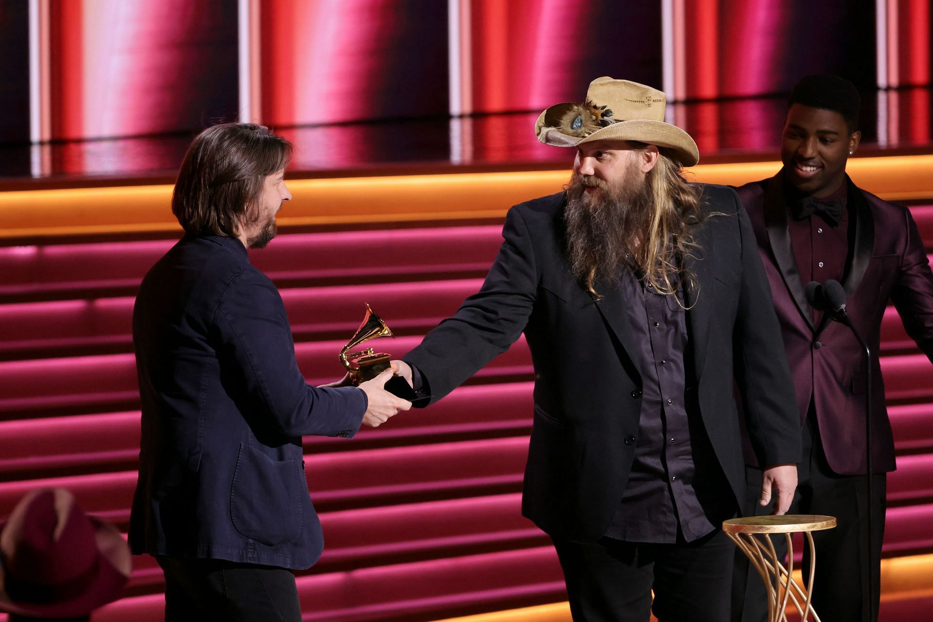 (L-R) Dave Cobb and Chris Stapleton accept the award for Best Country Album for &quot;Starting Over&quot; onstage during the 64th Annual GRAMMY Awards at MGM Grand Garden Arena on April 03, 2022 in Las Vegas, Nevada. (Photo by Matt Winkelmeyer/Getty Images)