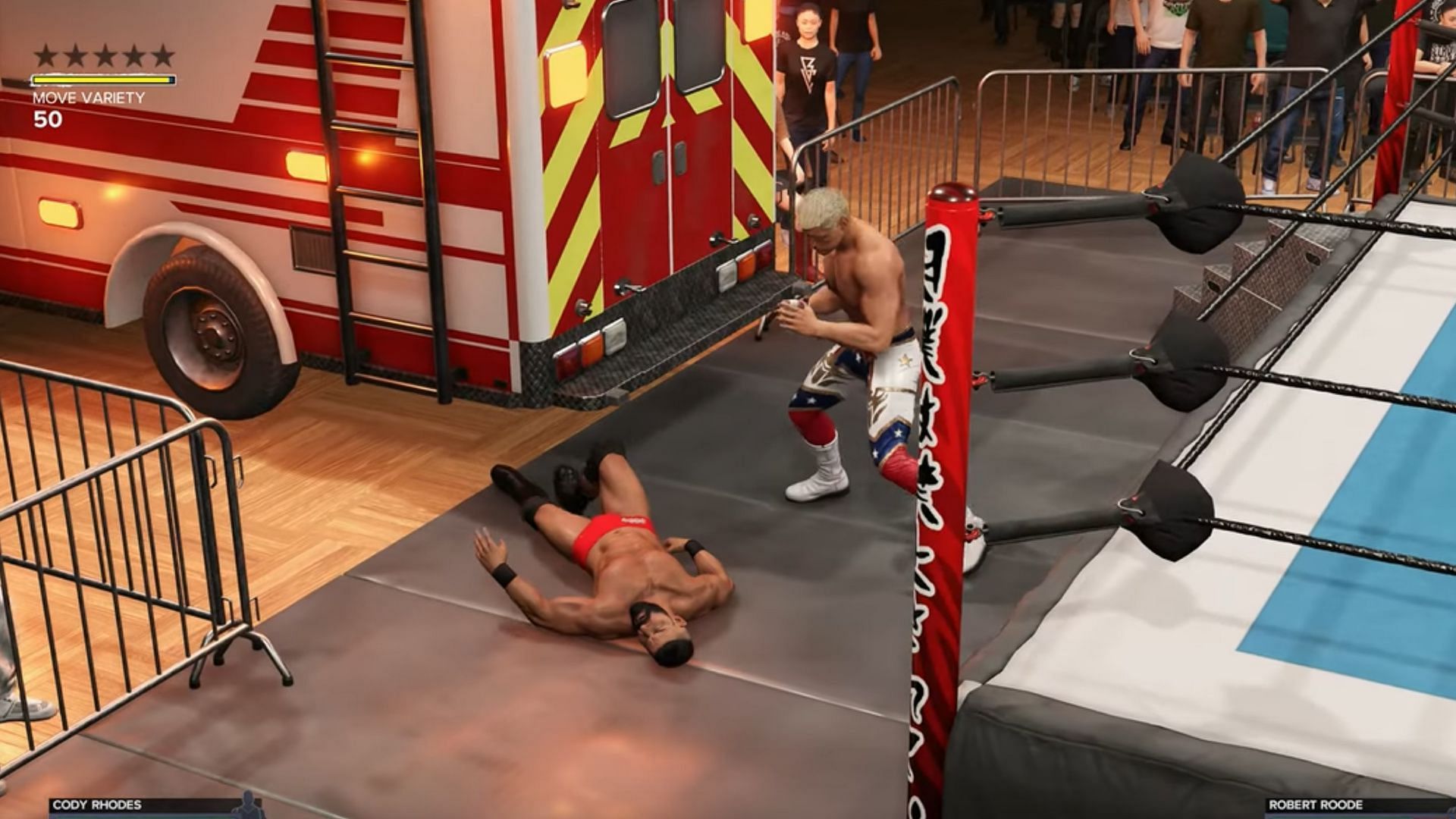 Throw your opponent outside the ring (Image via YouTube/Poru99 and 2K)