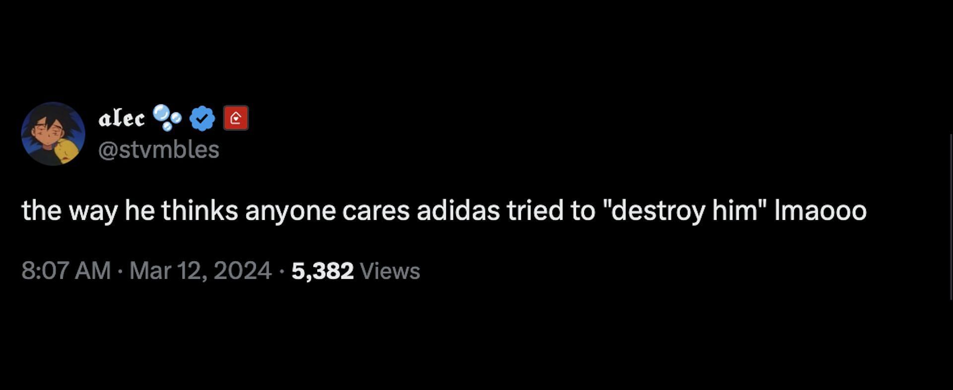 Netizen reacts to Ye&#039;s rant on Instagram where he took shots at Adidas and other notable celebrities (Image via X/@stvmbles)