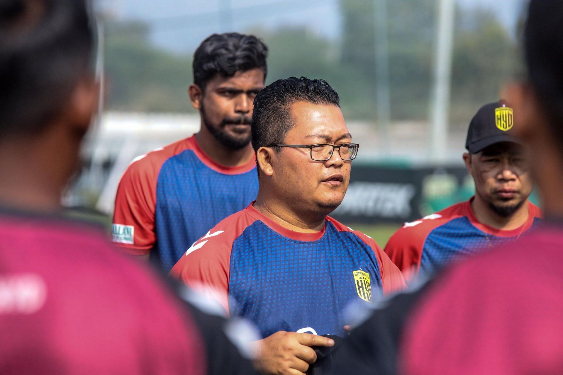 Hyderabad FC head coach Thangboi Singto in training. [Hyd FC Media]